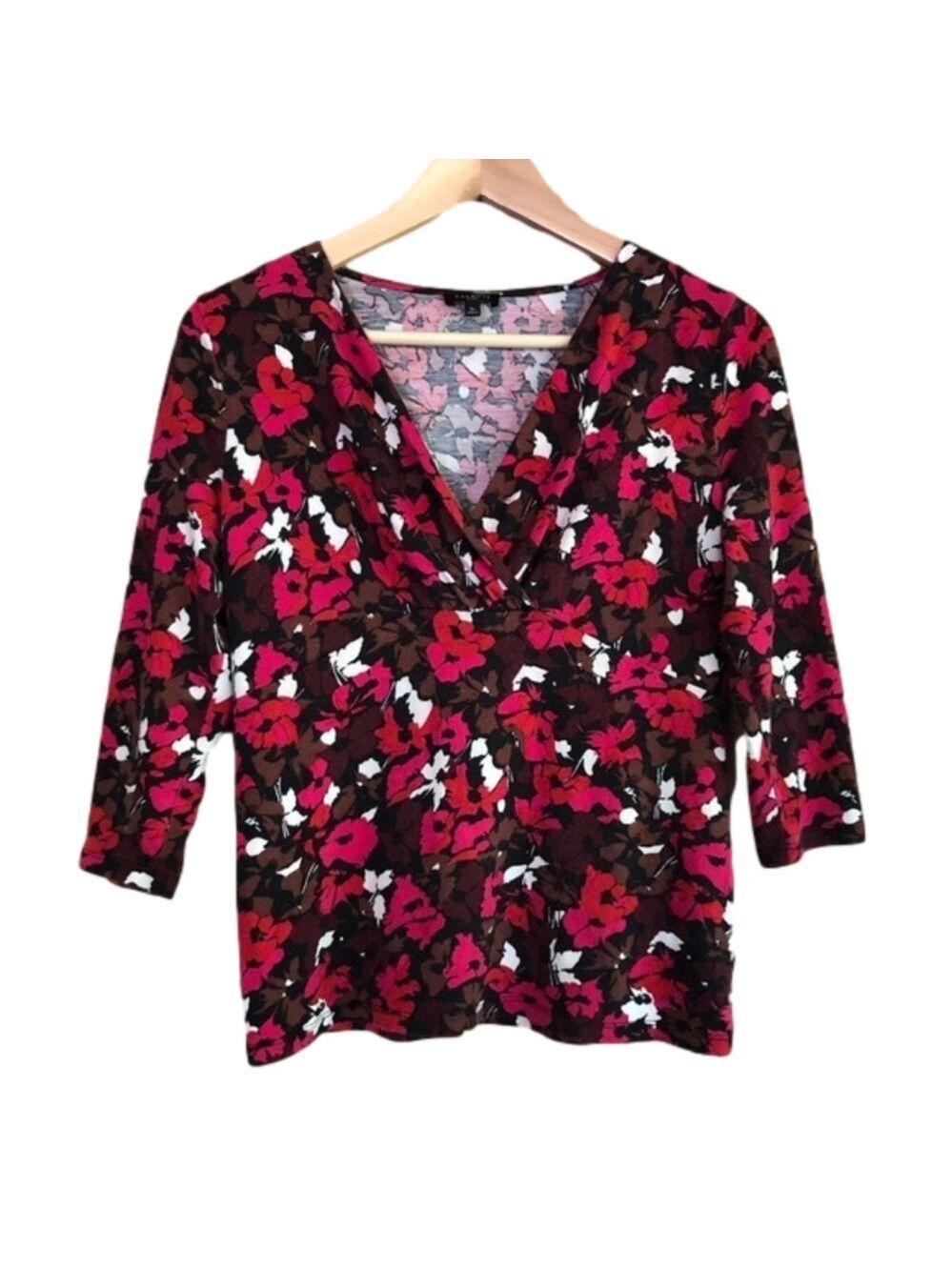 Talbots petites floral v-neck 3/4 sleeve top petite size SP